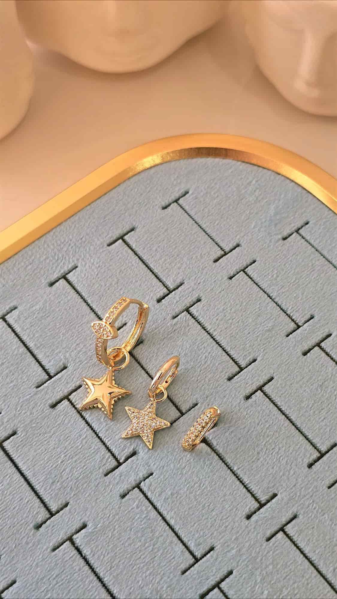 Taşlı Balon Yıldız Üçlü Küpe - Görsel 2