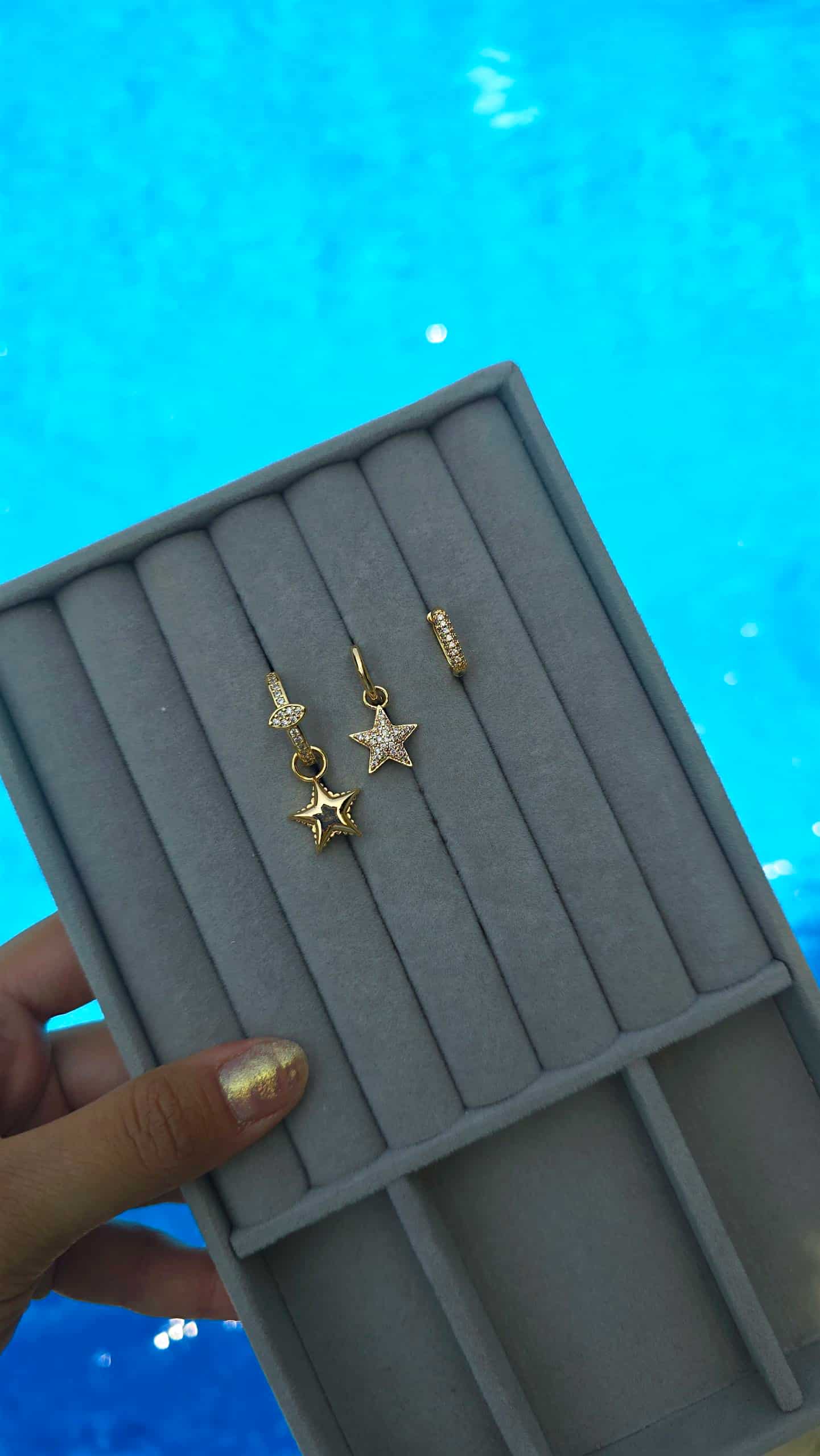 Taşlı Balon Yıldız Üçlü Küpe - Görsel 4