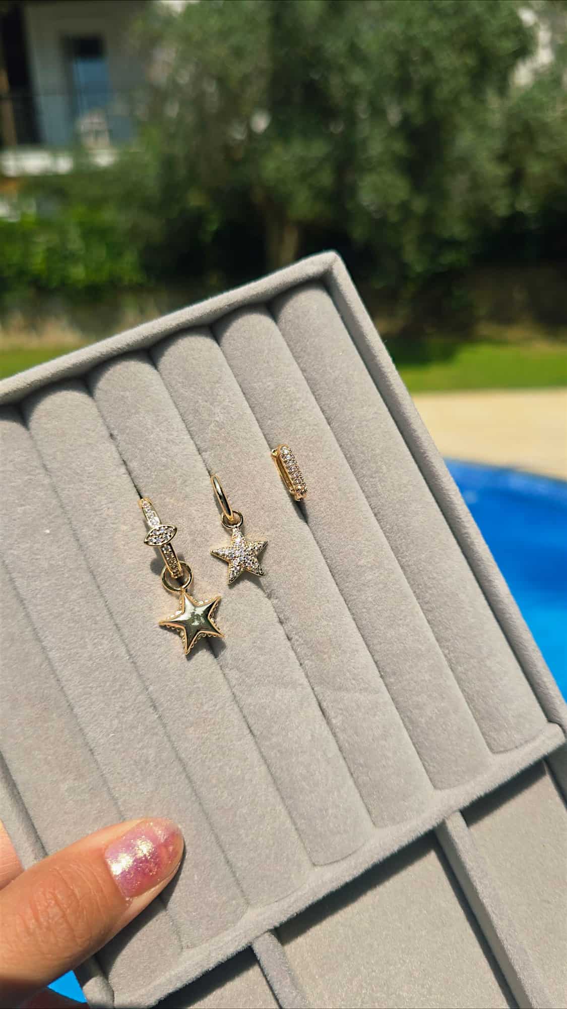 Taşlı Balon Yıldız Üçlü Küpe - Görsel 5